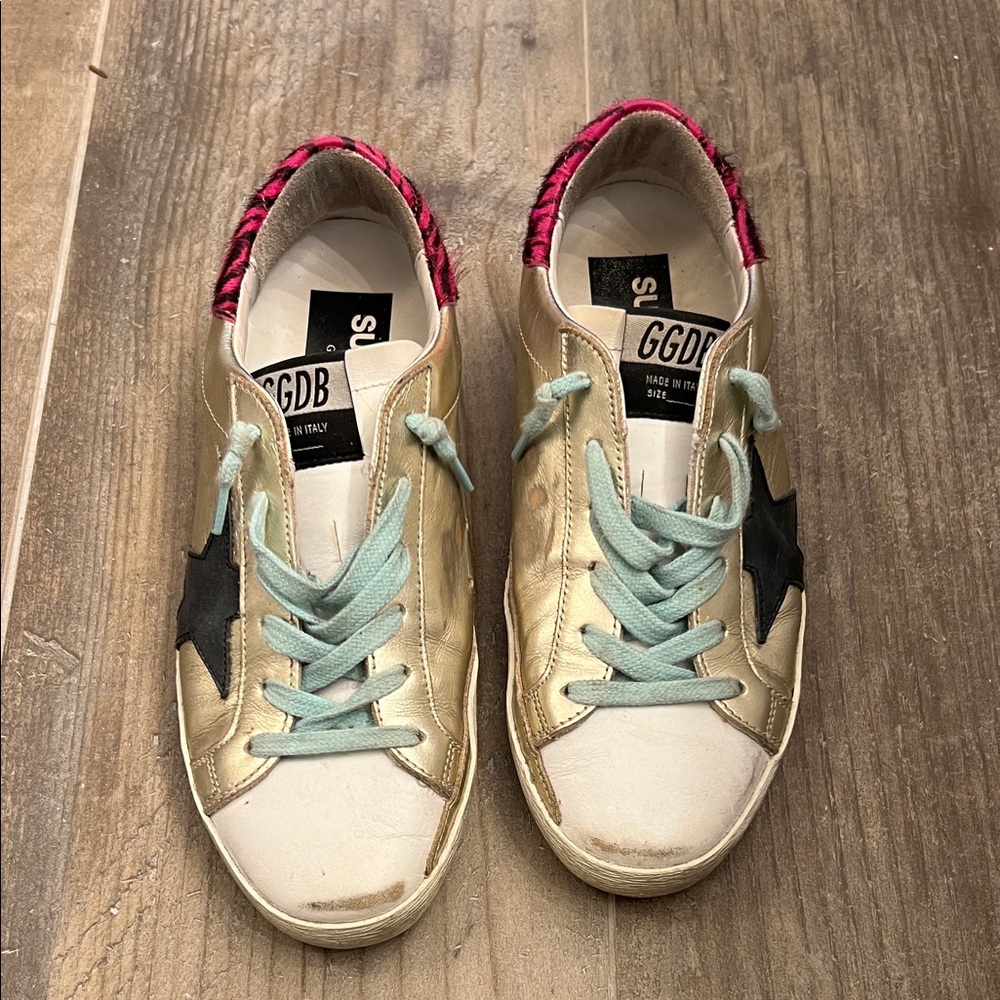 Golden Goose Metallic Gold Sneakers with Black Star